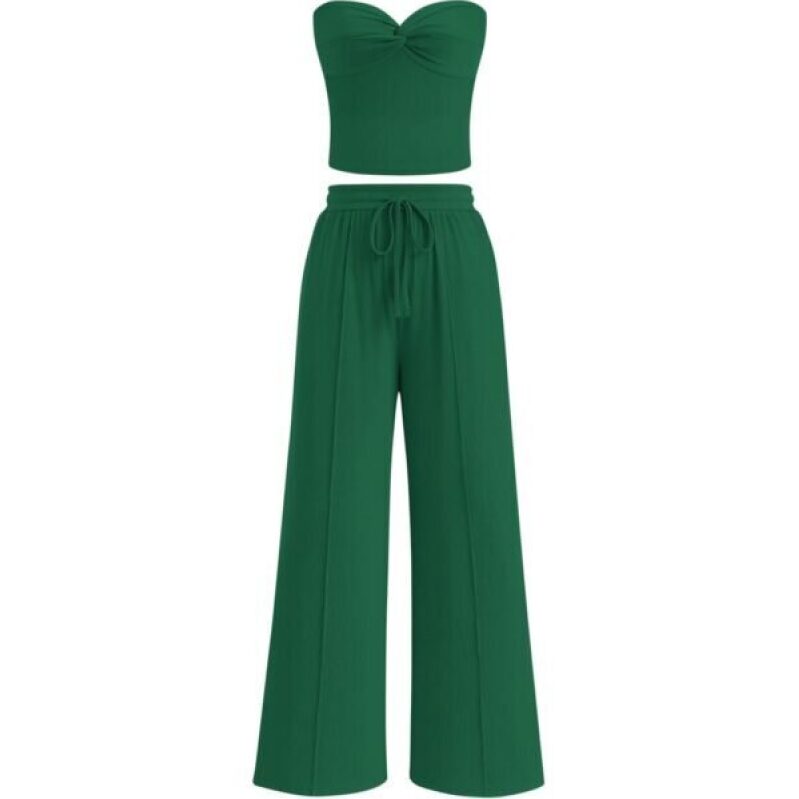 BTFBM Women's Green Strapless Twist Pants Set - Beach Vacation 2026