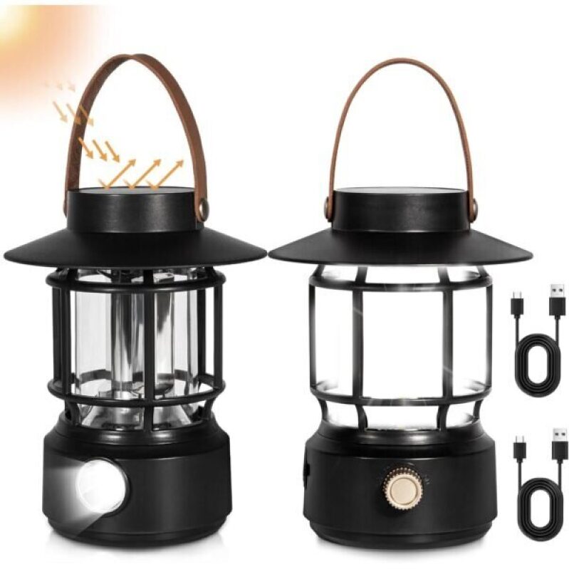 Led Camping Lantern 2 Pack, 1000LM Solar Lanterns Rechargeable with Side Flashlights