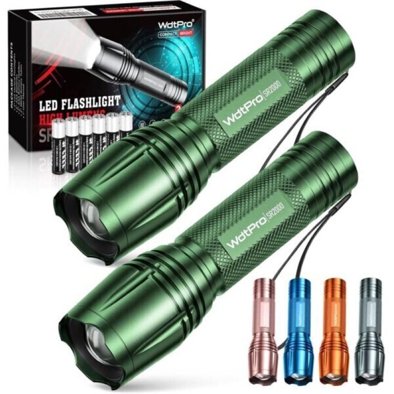 Bright Tactical Flashlights: 2-Pack High Lumens SR2000 Pro with 5 Modes & Zoomable for Camping, Hiking