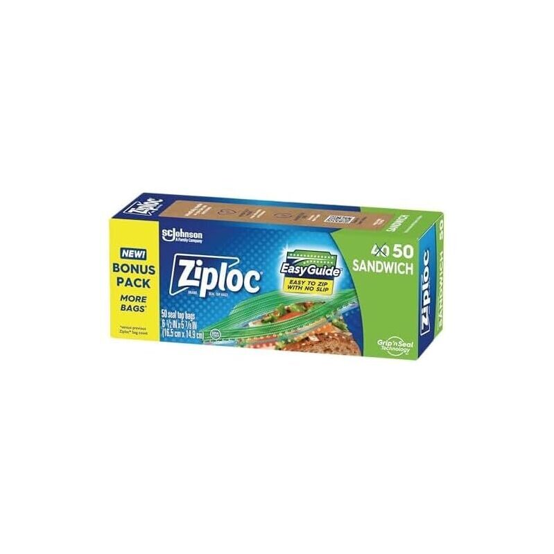 50-Count Ziploc Sandwich and Snack Bags with EasyGuide Texture and Seal