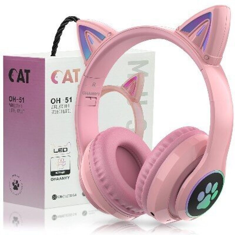 Cute Cat Ear Bluetooth Headphones for Kids - Pink