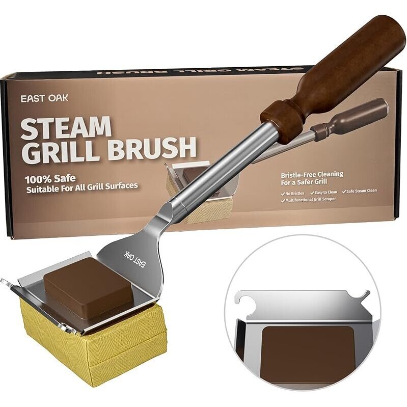 EAST OAK Steam Grill Brush with Scraper - Safe, Effective, Easy to Clean