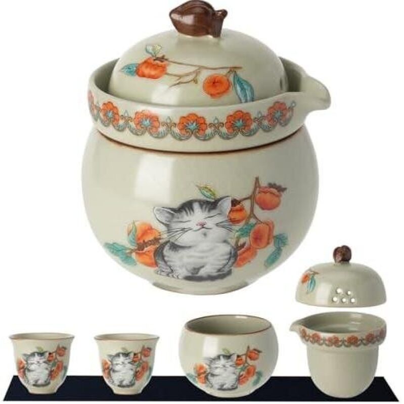 Affordable Ceramic Tea Set with Cat Design and In-Built Filter