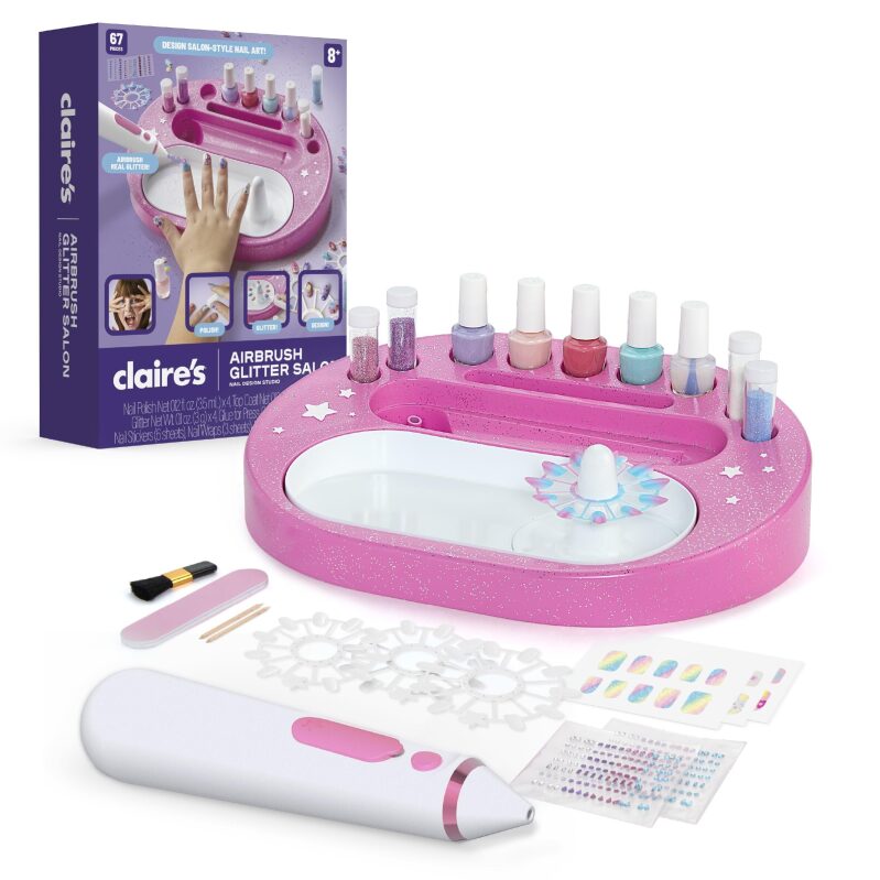 Claire's Kids Nail Art Kit: 67-Piece Airbrush Glitter Salon