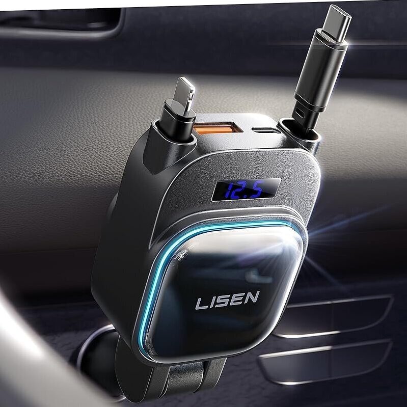 High-Efficiency 4-in-1 96W Retractable USB-C Car Charger