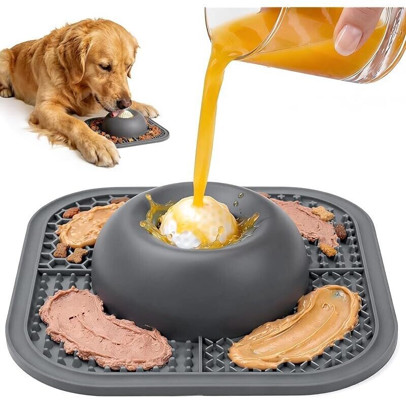 Dual-Use Slow Feeder Dog Bowl and Lick Mat for Liquids and Thick Treats