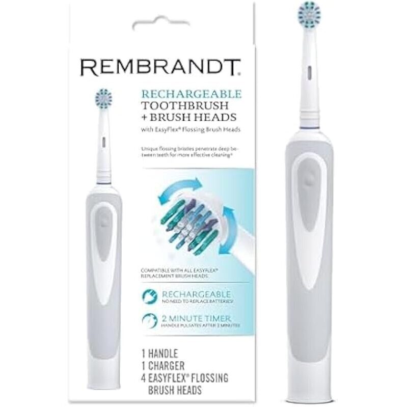 Rembrandt Rechargeable Toothbrush with 4 Brush Heads - Effective Oral Care