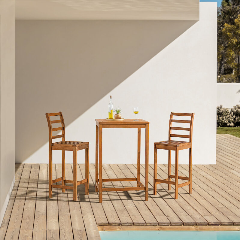 Elegant Acacia Wood Bar Height Bistro Set - Perfect for Outdoor Entertaining