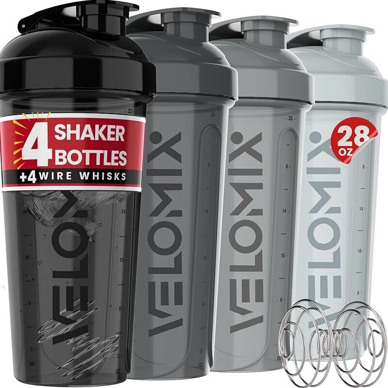 4-Pack Velomix 28oz Protein Shaker Bottles - Ultimate Leak-Proof Fitness Accessory