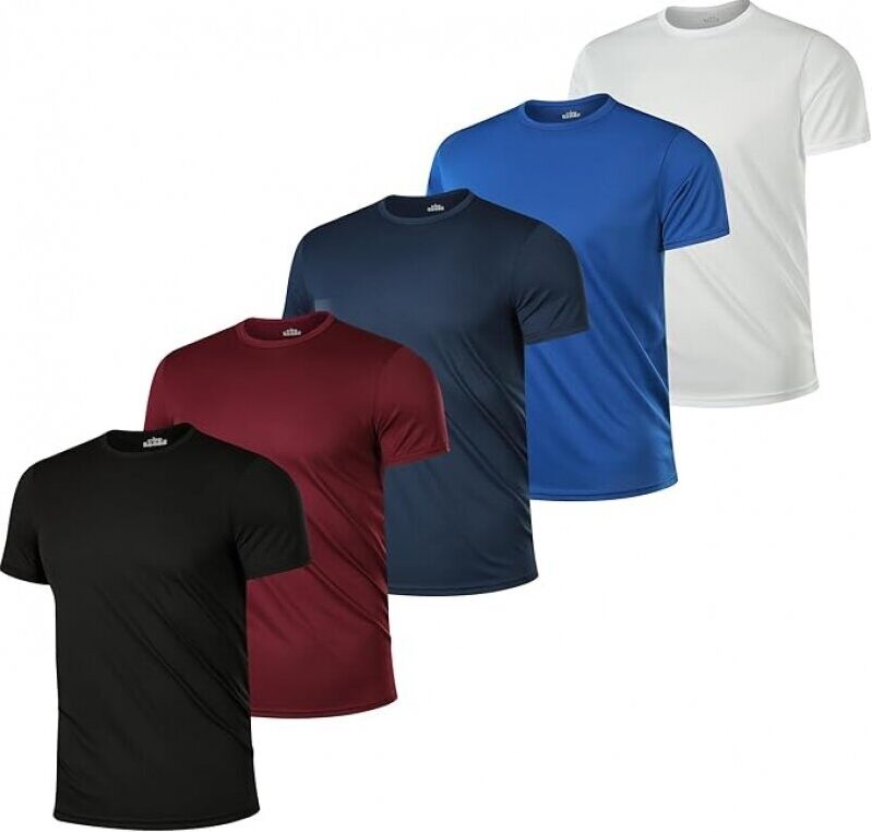 5 Pack Men’s Short Sleeve Active Athletic Running T Shirts for Men Gym Workout Moisture Wicking