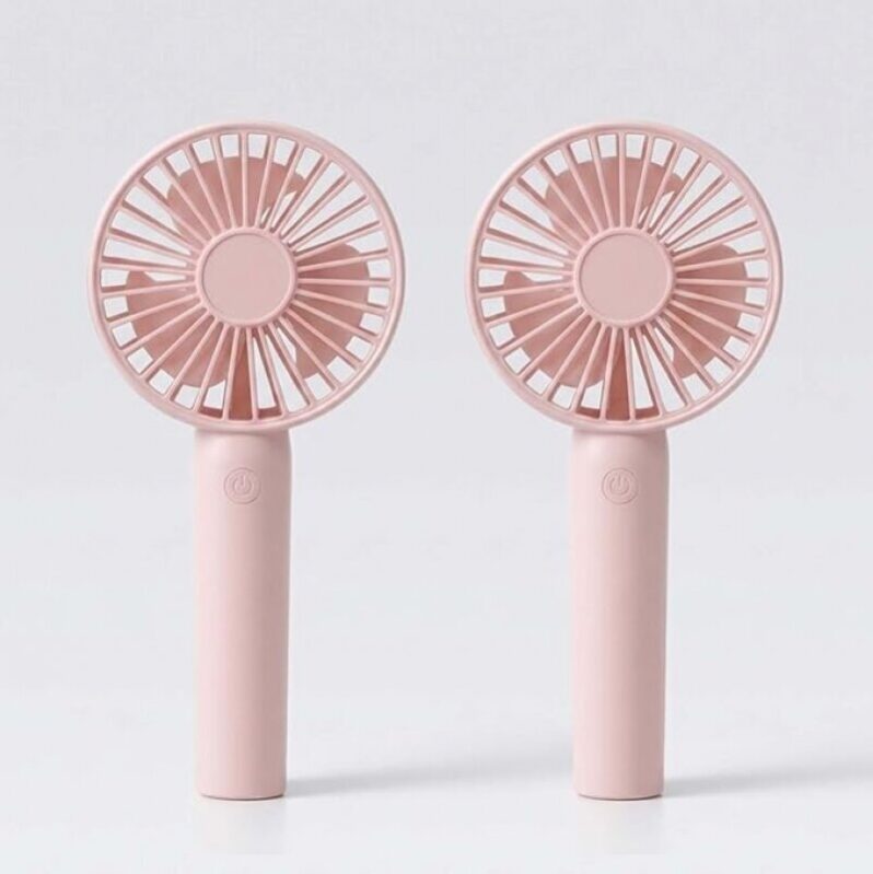 Portable Handheld Fan 2 Pack, Ultra Quiet, 3 Speeds, USB Rechargeable, Pink