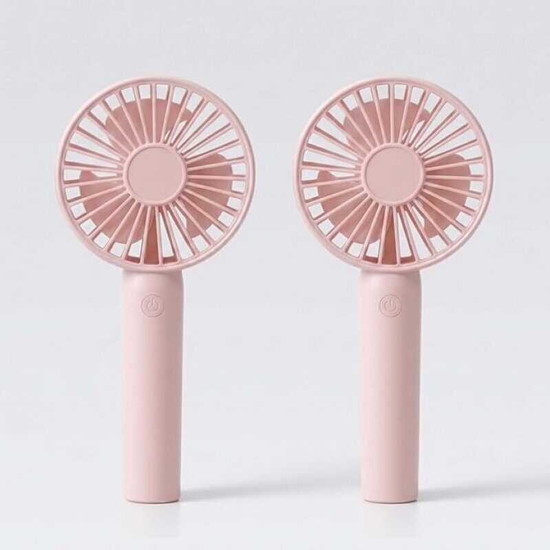 Portable Handheld Fan 2 Pack, Ultra Quiet, 3 Speeds, USB Rechargeable, Pink