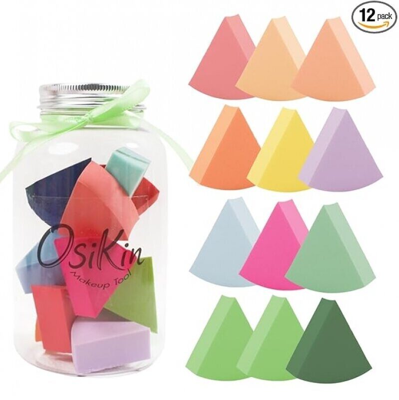 12pcs Triangle Makeup Blending Sponges with Storage Bottle - Perfect for Dry and Wet Use