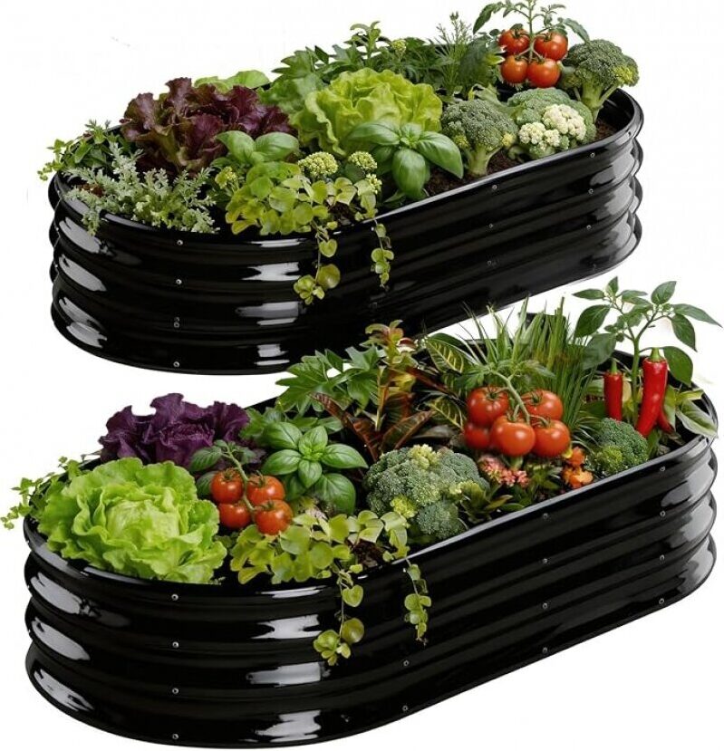 Rakukiri Raised Garden Bed Set - Durable Metal Planters for Vegetables, Flowers, and Herbs