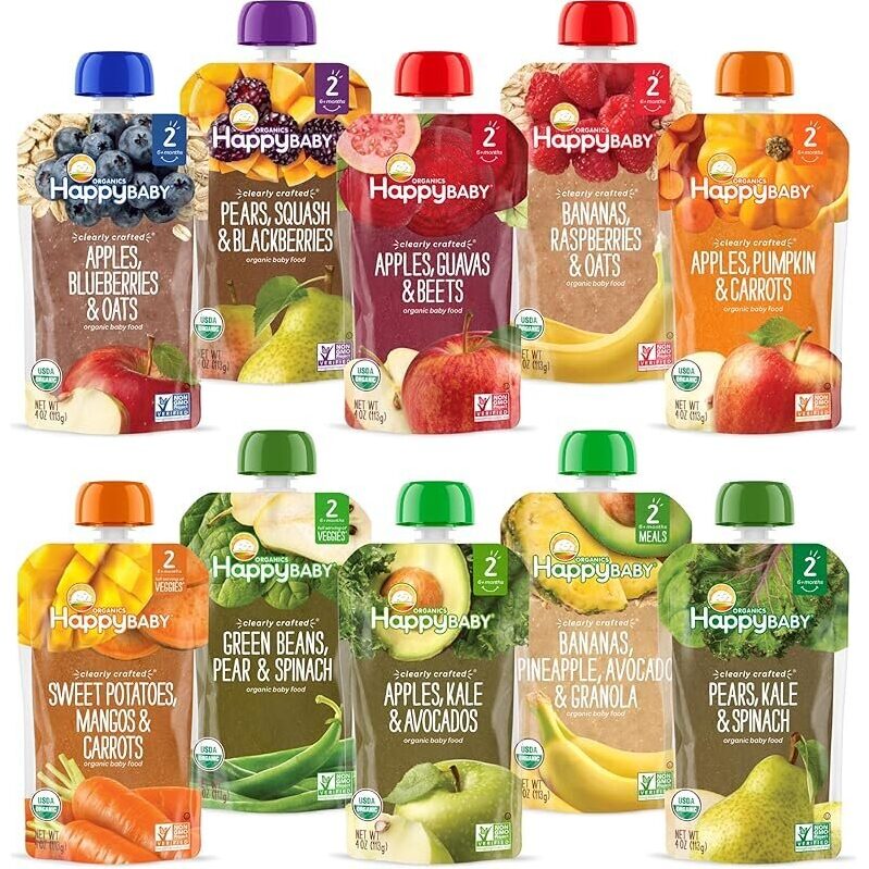20-Pack Happy Baby Organics Stage 2 Baby Food Pouches 4oz