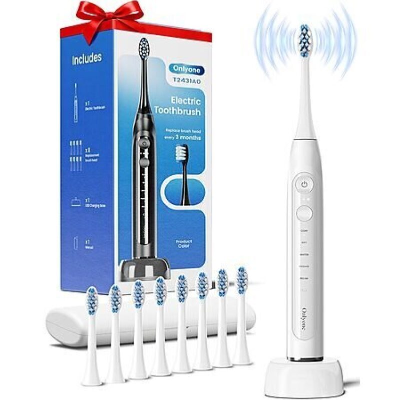 Onlyone Rechargeable Sonic Electric Toothbrush w/ 8 Brush Heads - Great Value