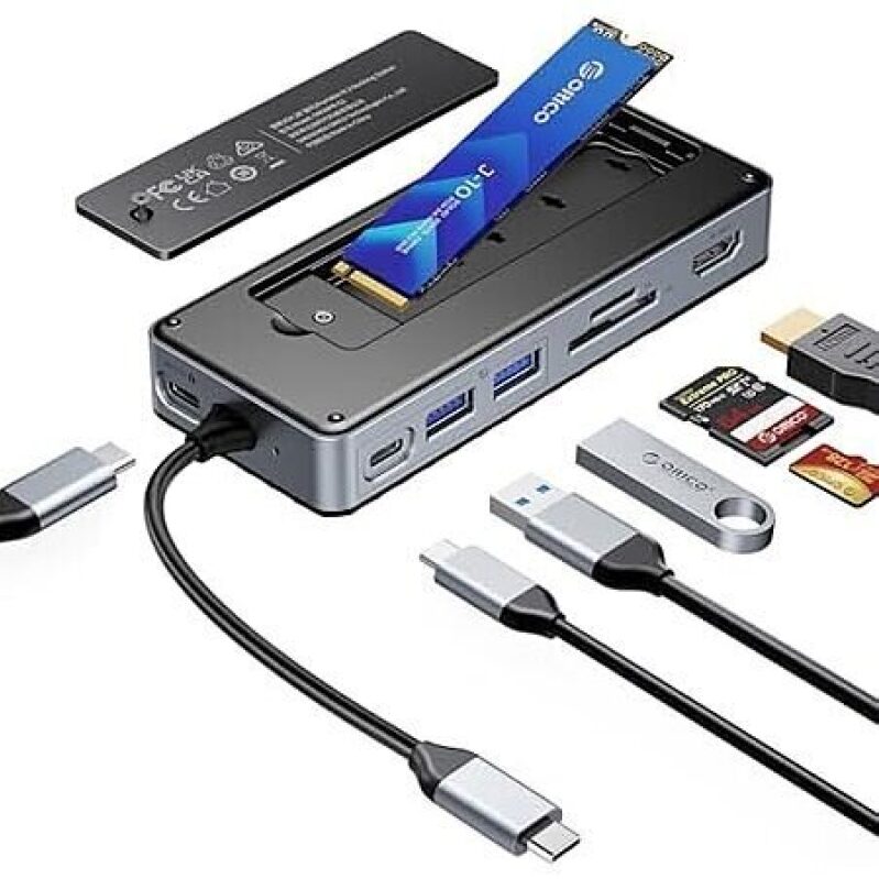 ORICO 8-in-1 USB-C Hub with NVMe/SATA SSD Enclosure - Ultimate Connectivity Solution