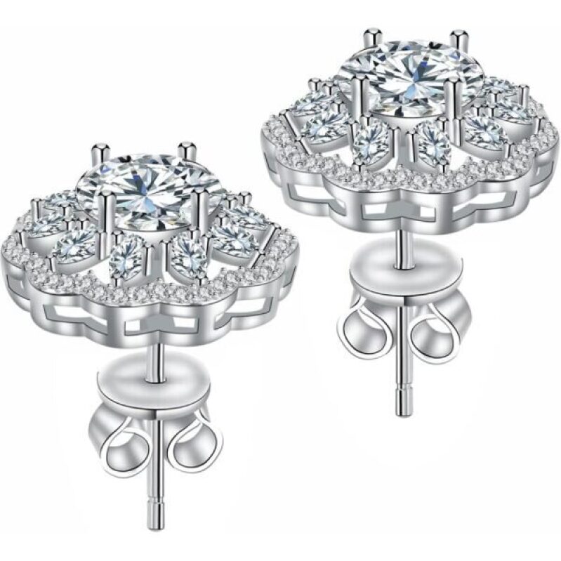 S925 Sterling Silver Sunflower Stud Earrings with Moissanite Stones