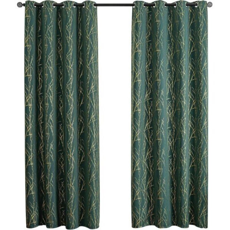 Elegant Green Gold Grommet Curtains - 52W*84L 2-Pack