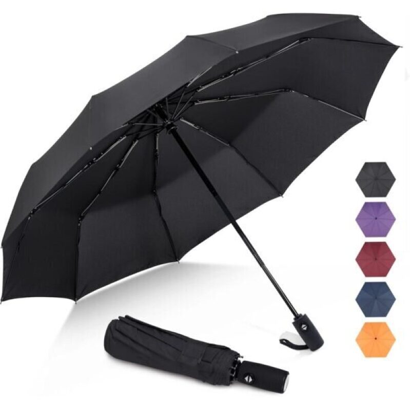 ZOMAKE Compact Travel Umbrella - Windproof, Lightweight, Automatic Folding Umbrella, Black