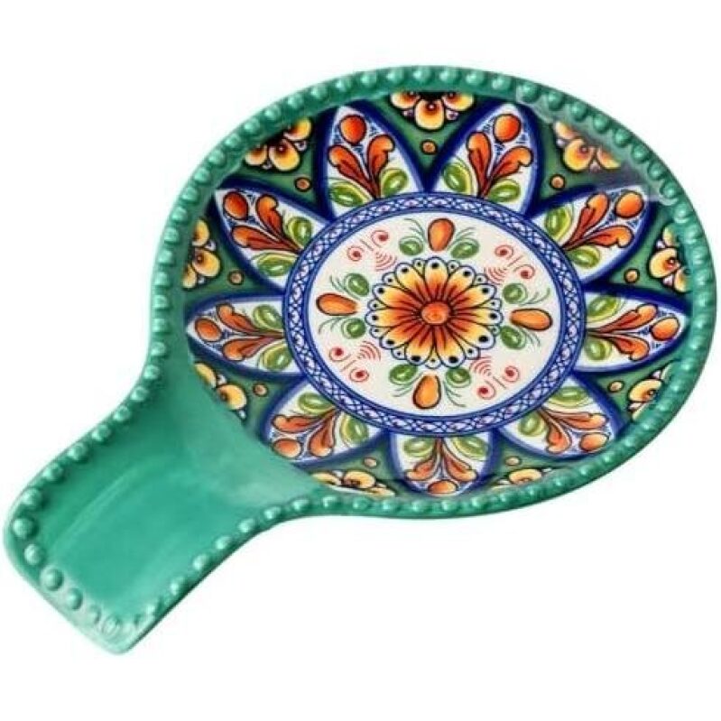 Vibrant Ceramic Spoon Rest - 7.7 Inches, Heat-Resistant, Bohemian Green Design