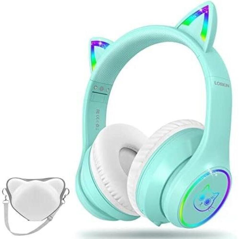 LOBKIN Bluetooth 5.4 Kids Headphones with RGB LED Light-Up Cat Ears - 50% OFF