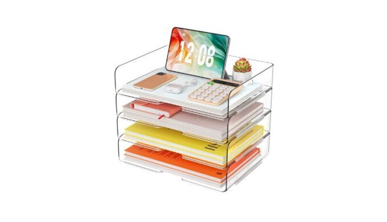 4 Trays Paper Organizer - Clear Acrylic Desk File Organizer