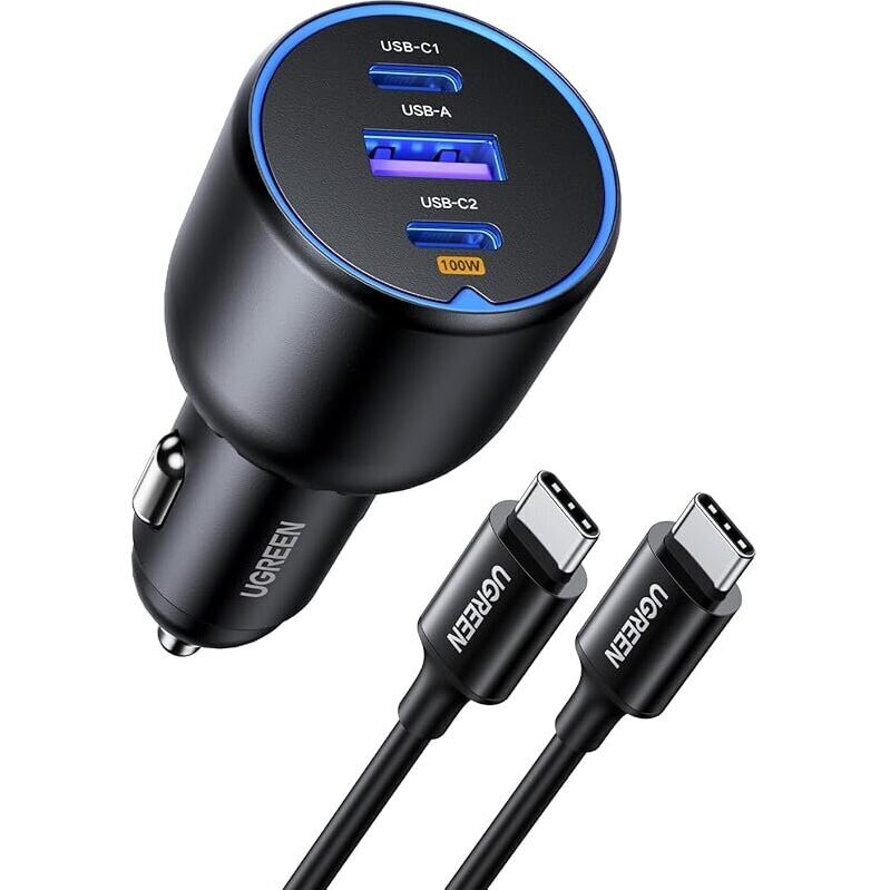 UGREEN 130W USB C Car Charger: Triple USB Ports for Fast Charging