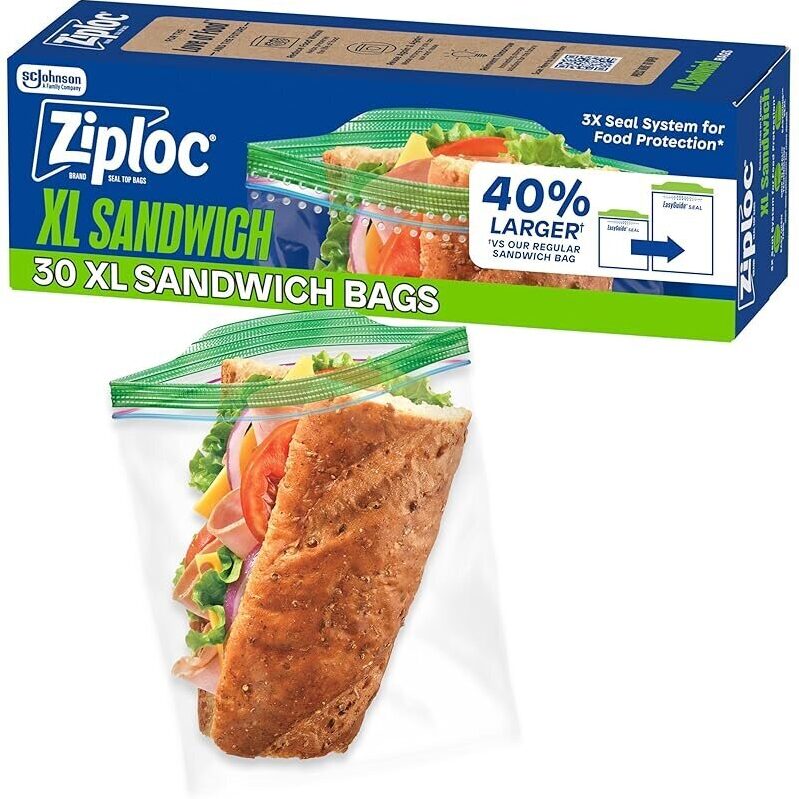 Ziploc XL Sandwich and Snack Bags - 30ct Pack