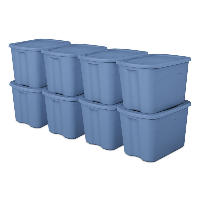 8pk Large 18 Gallon Plastic Storage Totes - Blue