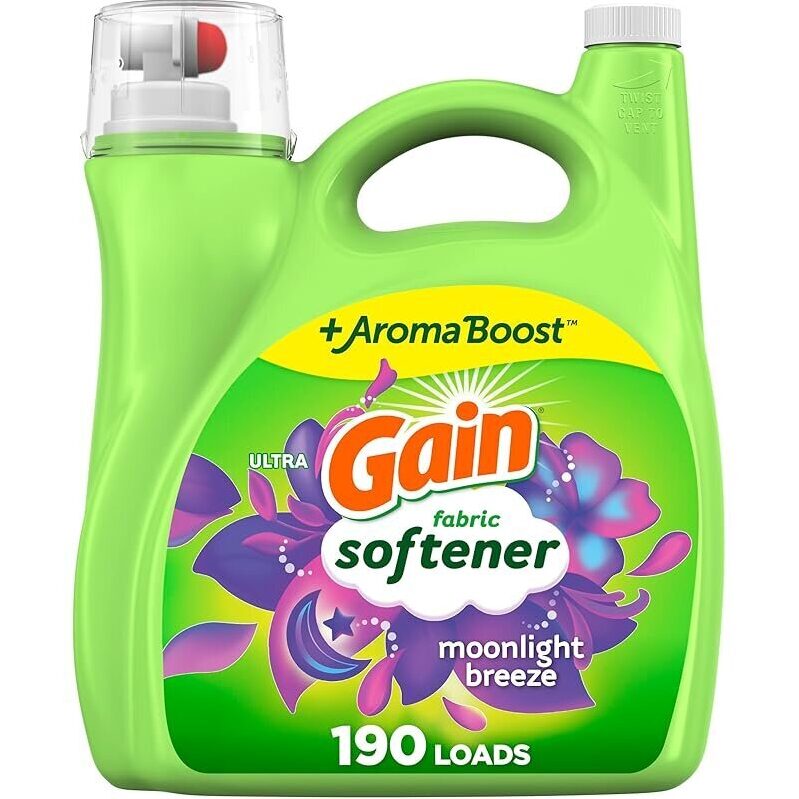 4-Pack Gain Moonlight Breeze Fabric Softener 140oz, 190 Loads