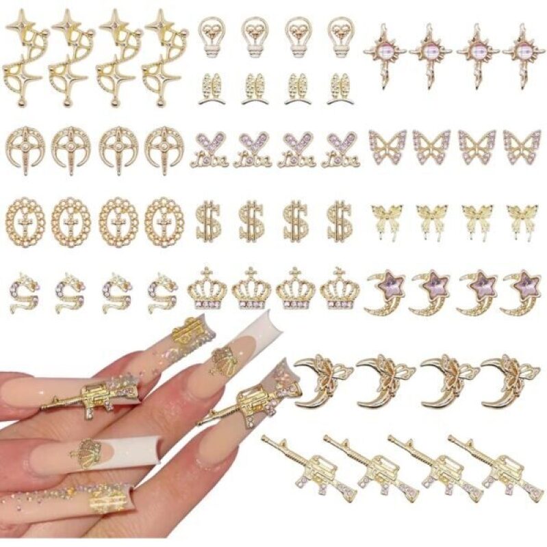 60pcs Gold Nail Charms Set Y2K - Half Price