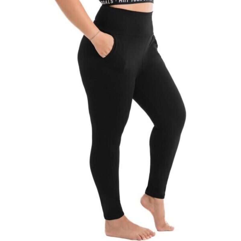 Walifrey Plus Size Leggings with Pockets for Women - High Waist Opaque Tummy Control - Black XXL - 45% Off
