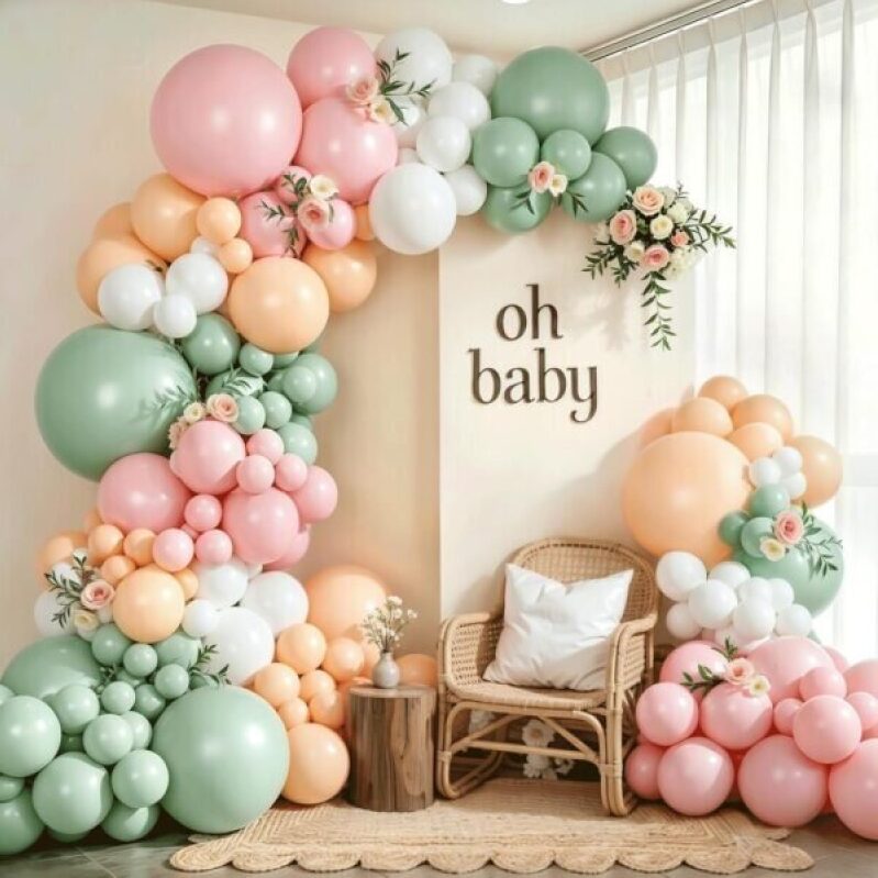 Pink, Green Balloon Arch Kit for Boho Bridal Shower or Baby Shower