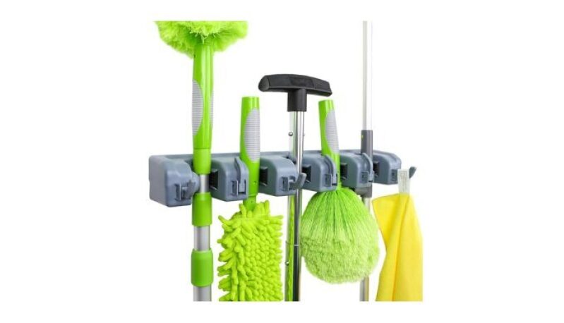 Amazon Basics Wall Mount Broom and Mop Holder - Heavy Duty, Durable, and Versatile