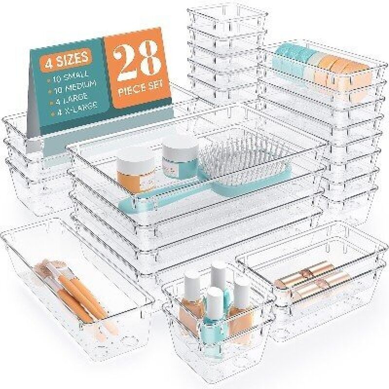 StorMiracle Transparent Drawer Organizers - 28 Piece Set