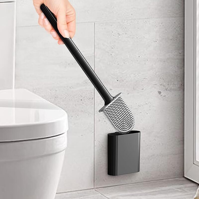 Flexible Toilet Bowl Brush Set with Silicone Holder - Compact and Ventilated