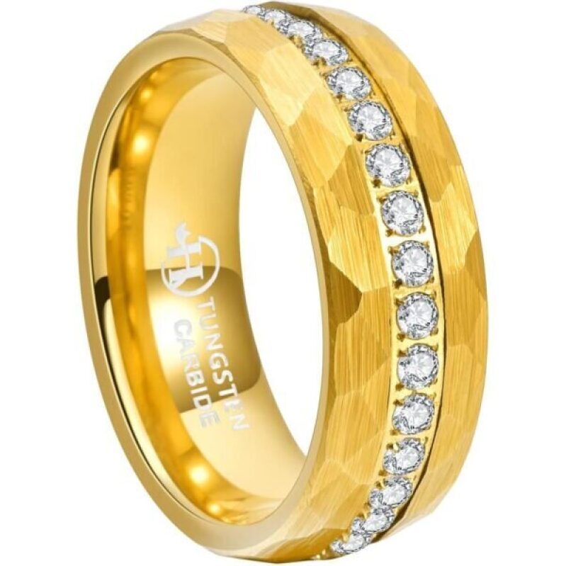 Luxurious Gold Tungsten Ring with CZ Diamonds - Size 8.0