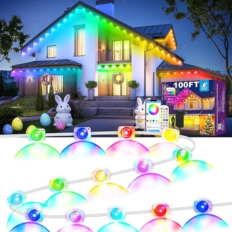 MUCCCUTE 100ft RGB Permanent Outdoor Lights with App & RC
