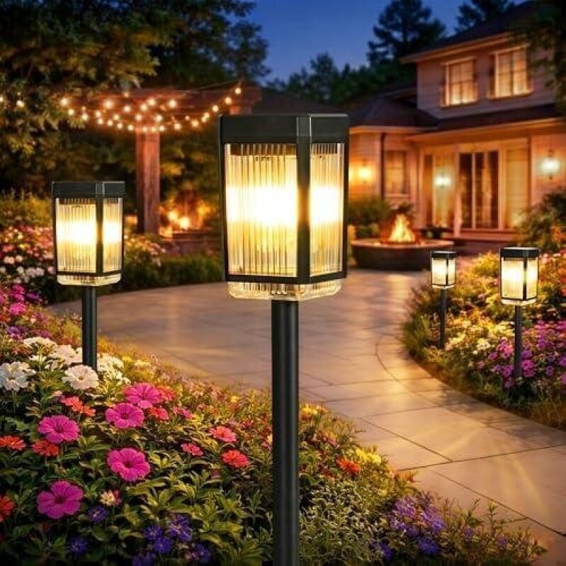 Solar Powered Waterproof Garden Lights Set of 8 - Automatic Sensing, 50% Discount