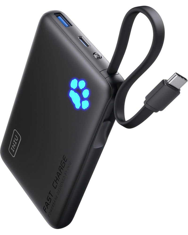 INIU Slim 45W 10000mAh Power Bank with Built-in USB-C Cable - Safe Fast Charging