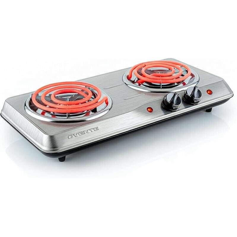 OVENTE Electric Countertop Double Burner Cooktop - 1700W Stainless Steel Burner