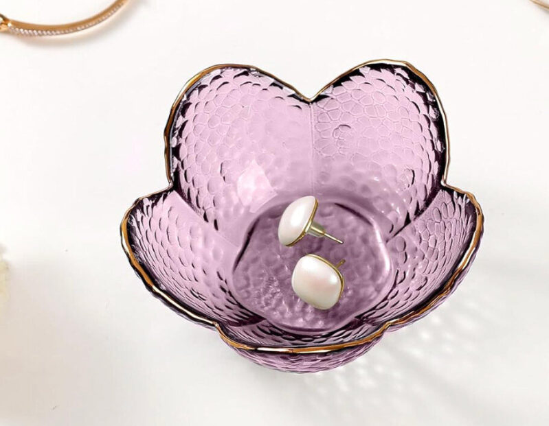 Discounted Purple Flower Glass Jewelry Tray - Prime Free Shipping