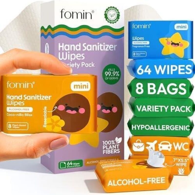Premium Hand Sanitizer Wipes - 64 Pack, Variety Scents, Hypoallergenic