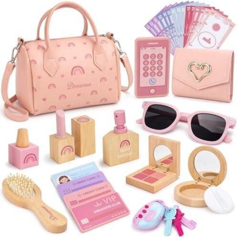 Dreamon Play Purse for Little Girls – 30PCS Toddler Purse with Wooden Pretend Makeup Kit 52%OFF