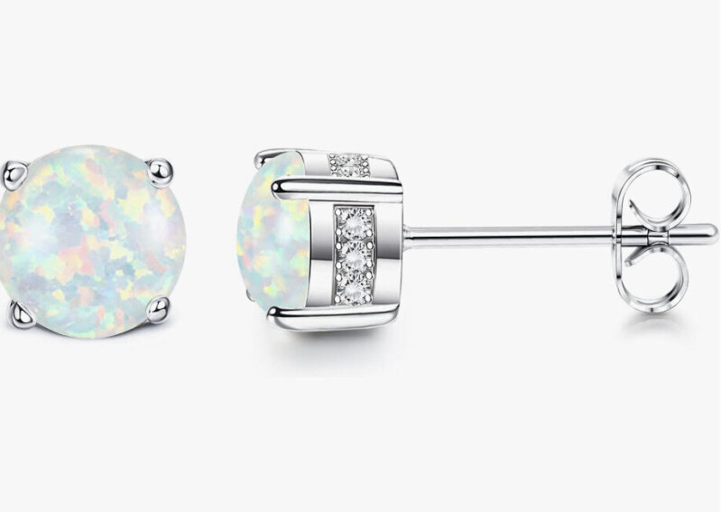 Stunning Opal Stud Earrings with Cubic Zirconia Accents