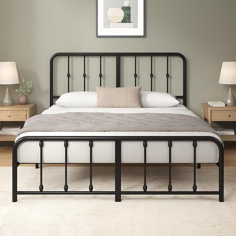 Stylish Metal Platform Bed Frame - Queen Size, Black