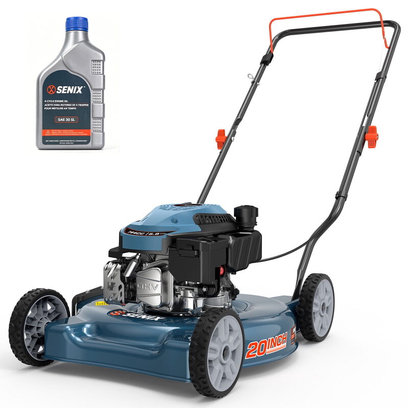 Powerful Senix 144cc Gas Lawn Mower with 20in Cutting Blade