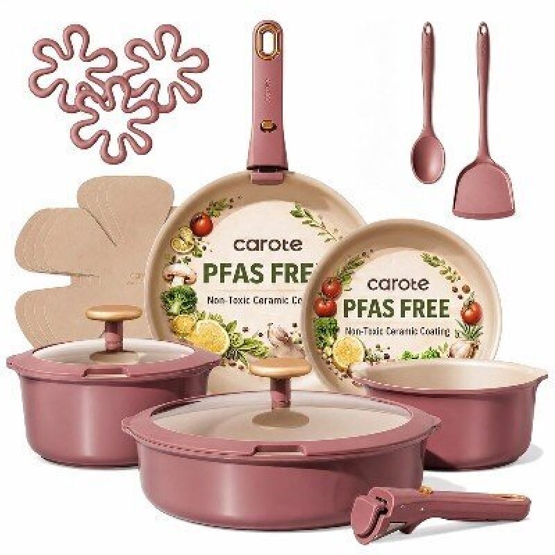 19-Piece Non-Stick Cookware Set with Ceramic Coated Pans - Perfect for Healthy Cooking