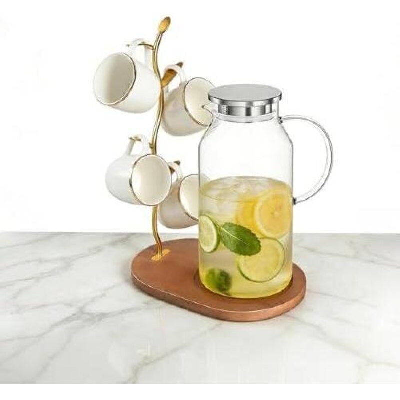 Elegant Golden Hook Coffee Cup Stand with Glass Pitcher - 47% Discount
